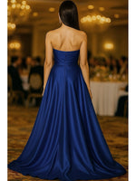 Bow Sleeveless A-Line Side Slit Flormal Evening Dress