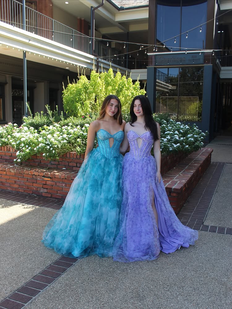 Sweetheart Cut Outs Sleeveless Flower Floral Print A-Line Side Prom Dress Floor-Length