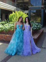 Sweetheart Cut Outs Sleeveless Flower Floral Print A-Line Side Prom Dress Floor-Length