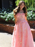 Flowers Sequins Sparkle A-Line Sleeveless Prom Dress Floor-Length