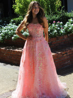 Flowers Sequins Sparkle A-Line Sleeveless Prom Dress Floor-Length