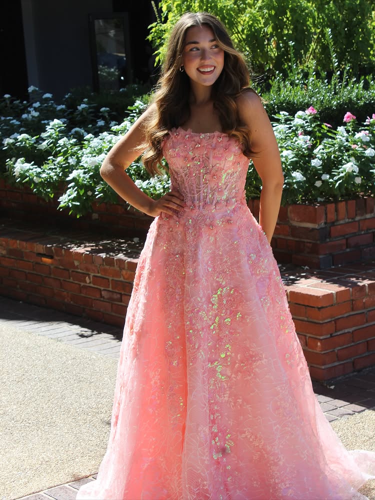 Flowers Sequins Sparkle A-Line Sleeveless Prom Dress Floor-Length