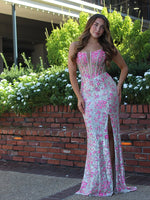 Exquisite Strapless Sheer Beaded Sheer Mermaid Sleeveless Side Slit Prom Dress