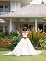 Elegant Long Ball Gown Ivory V-neck Sleeveless Satin Wedding Dress