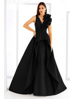 V Back Ruched Floor-Length A-Line V-Neck Sleeveless Evening Gowns