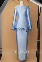 Satin Floor-Length Long Sleeves Sheath Tassel Mother of the Bride Dress