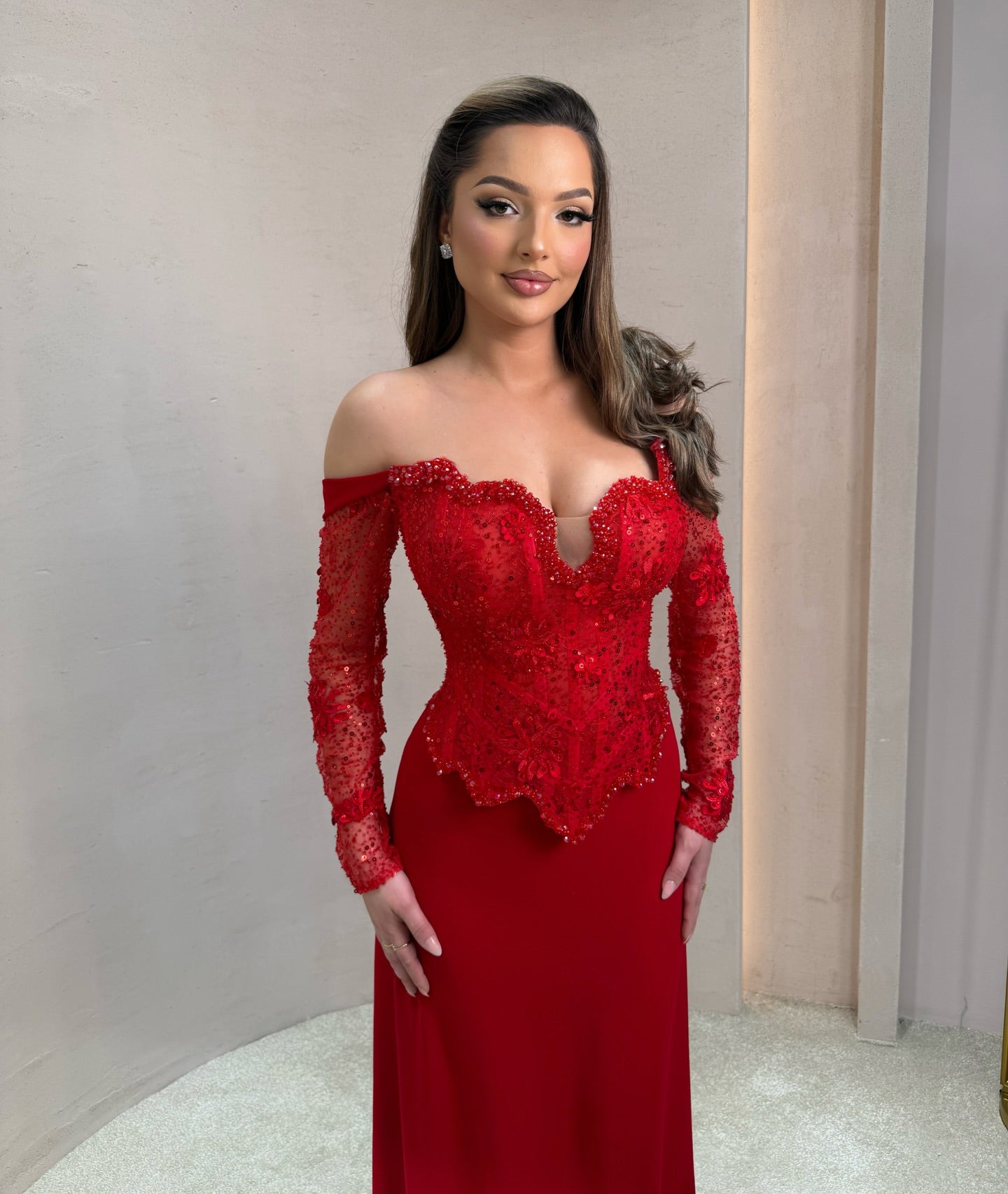 Off the Shoulder Sequins Sparkle Long Sleeve Mermaid Evening Dress