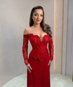 Off the Shoulder Sequins Sparkle Long Sleeve Mermaid Evening Dress