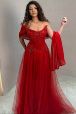 Sweetheart Sleeveless Beaded Sequins Tulle A-Line Evening Dress