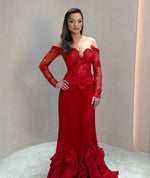 Off the Shoulder Sequins Sparkle Long Sleeve Mermaid Evening Dress