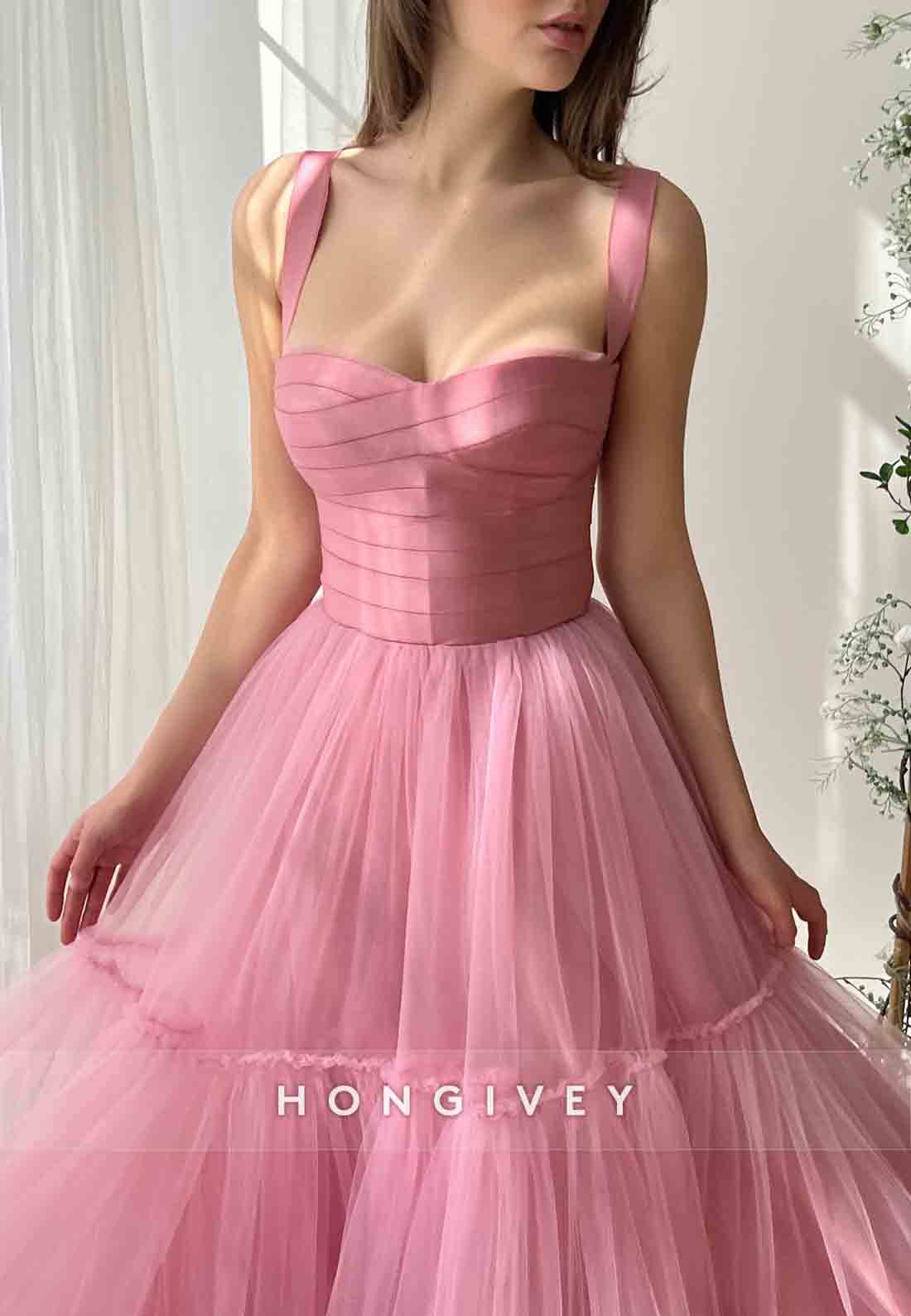 Pink Sweetheart Regular Straps Ruched A-Line Empire Prom Dresses