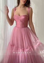Pink Sweetheart Regular Straps Ruched A-Line Empire Prom Dresses