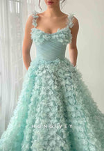 A-Line Shoulder Flower Party Dresses Empire Prom Dresses with 3D Flowers