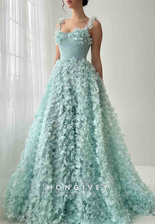 A-Line Shoulder Flower Party Dresses Empire Prom Dresses with 3D Flowers