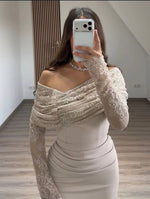 Lace Long Sleeve Off the Shoulder Mermaid Floor-Length Evening Dress
