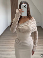 Lace Long Sleeve Off the Shoulder Mermaid Floor-Length Evening Dress