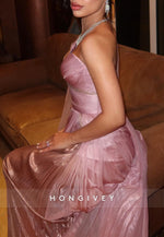 Pale Blush One Shoulder Side Draping Sheath Ruched Floor-Length Evening Gowns