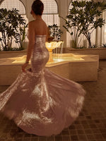 Strapless Sequins Sparkle Sleeveless Mermaid Floor-Length Evening Dress