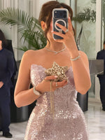 Strapless Sequins Sparkle Sleeveless Mermaid Floor-Length Evening Dress