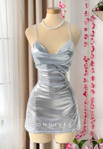Spaghetti Straps Cowl Neck Sheath Sleeveless Pleated Short Homecoming Dresses