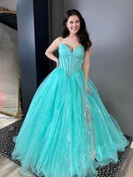 Tiffany Blue Organza Prom Dress with Slit Sweetheart Neckline Boned