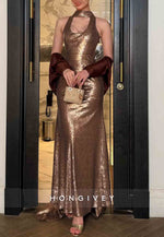 Elegant Halter Shawl Sleeveless Trumpet Asymmetrical Evening Gowns