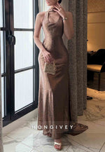 Elegant Halter Shawl Sleeveless Trumpet Asymmetrical Evening Gowns