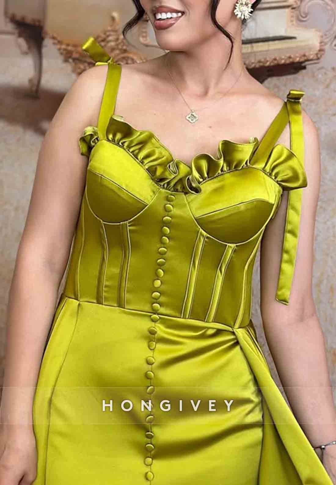 Detachable With Slit Satin Pleated Regular Straps Scalloped Neck Evening Gowns