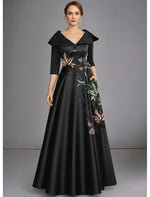 V-Neck Half Sleeve Applique Sequins A-Line Evening Dress Formal