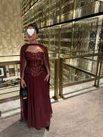 Sequins Sparkle Red Strapless Sleeveless A-Line Shawl Evening Dress Floor-Length