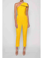 One Shoulder Bow Jumpsuit Detachable Evening Dress