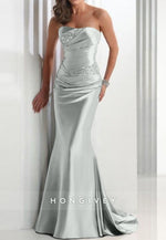 Sweep Train Trumpet Sweetheart Strapless Pleated Appliqued Evening Gowns