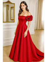 Off the Shoulder Flowers Sleeveless A-Line Evening Dress Mother of the Bride Dress