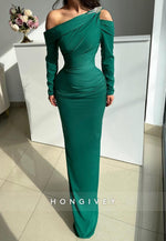 Long Sleeve One Shoulder Sexy Mermaid Long Prom Dresses