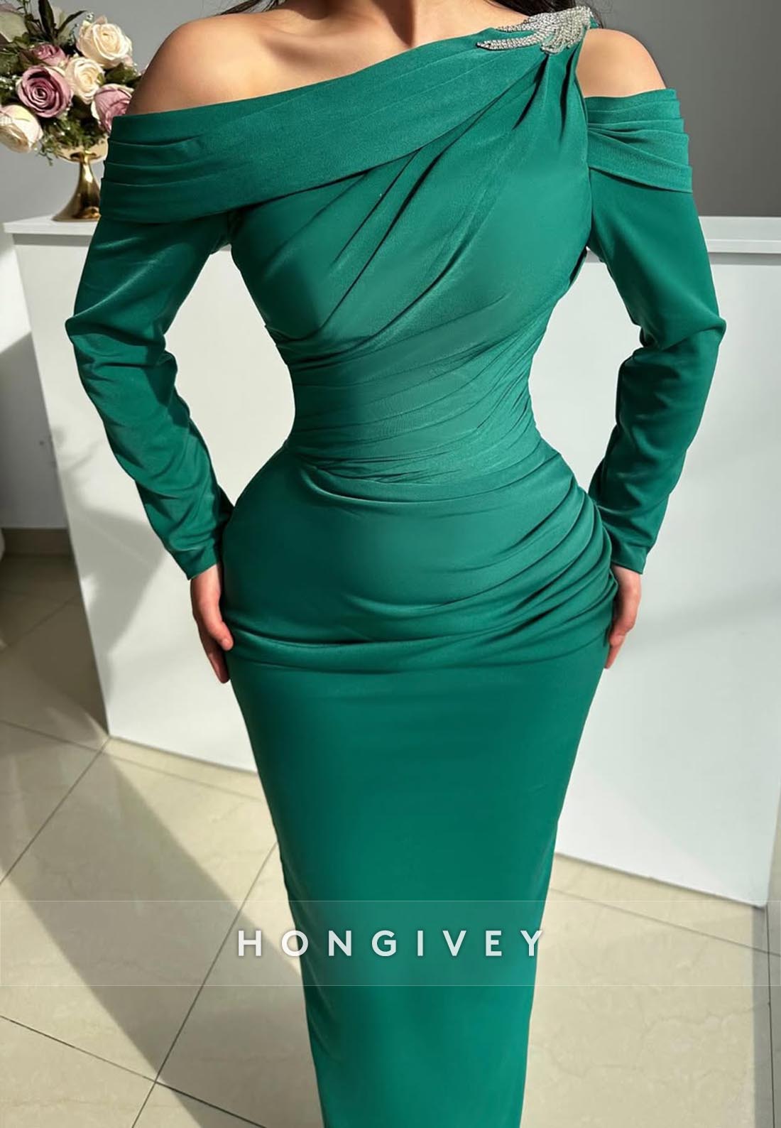 Long Sleeve One Shoulder Sexy Mermaid Long Prom Dresses