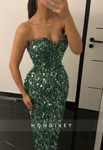 Sequined Strapless Ankle-Length Sweetheart Sheath Evening Gowns