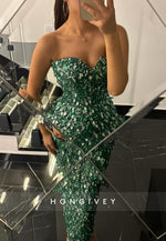 Sequined Strapless Ankle-Length Sweetheart Sheath Evening Gowns