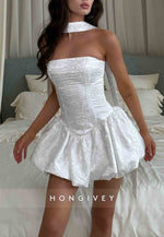 Simple Halter A-Line Strapless Pleated Sleeveless Short Homecoming Dresses