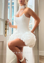 Halter Strapless Tie Back A-Line Homecoming Dress with White Flowers
