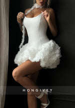 Halter Strapless Tie Back A-Line Homecoming Dress with White Flowers