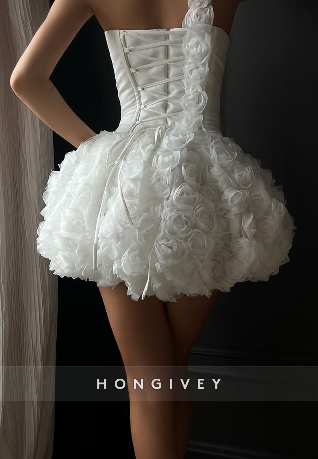 Halter Strapless Tie Back A-Line Homecoming Dress with White Flowers