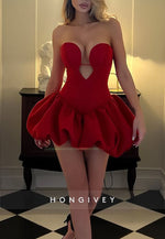 Red Strapless Ruched Sweetheart Short Princess Homecoming Dress
