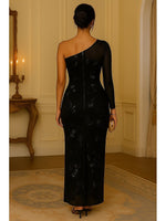 One Shoulder Long SLeeve Sequins Sparkle Ankle-Length Evening Dress