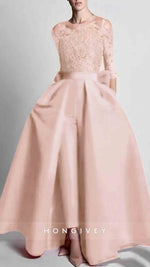 O-neck Lace 3/4 Sleeve Evening Dress A-Line