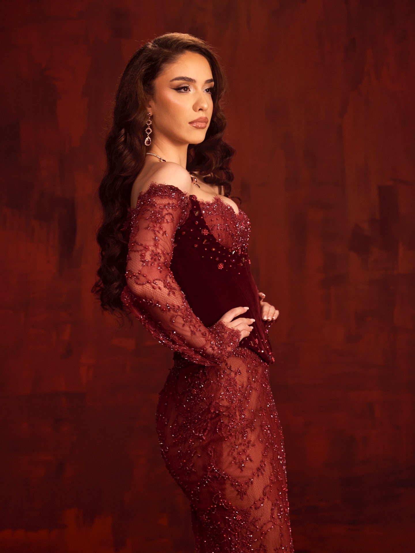 Sexy Off the Shoulder Long Sleeve Beaded Mermaid Prom Dress