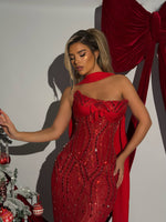 Strapless Sleeveless Beaded Sequins Sparkle Mermaid Prom Dress