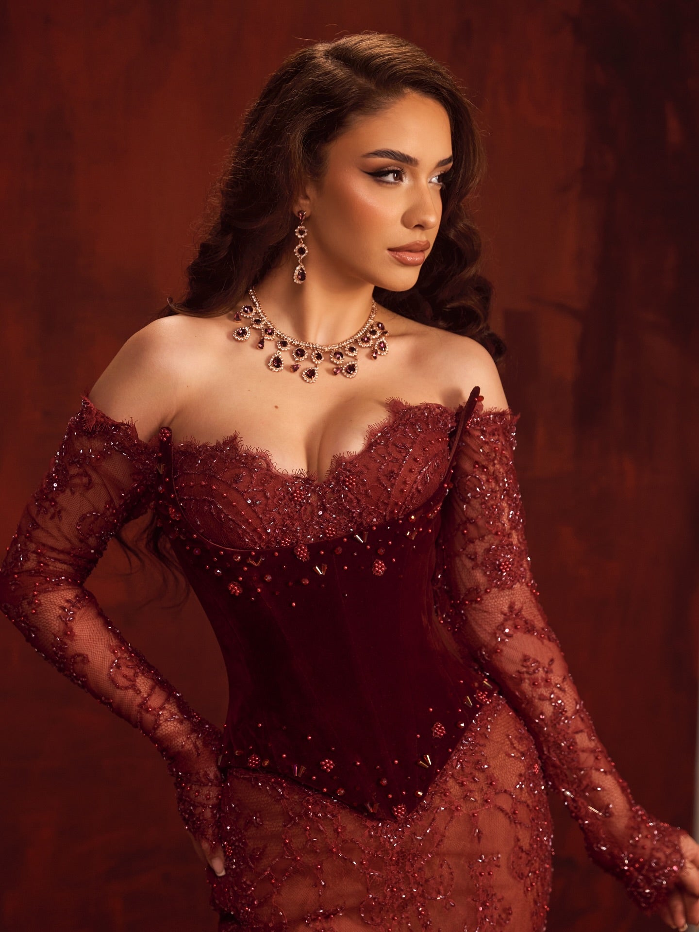 Sexy Off the Shoulder Long Sleeve Beaded Mermaid Prom Dress