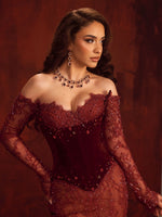 Sexy Off the Shoulder Long Sleeve Beaded Mermaid Prom Dress