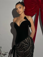 Black Sweetheart Bow Sleeveless Mermaid Sparkle Prom Dress