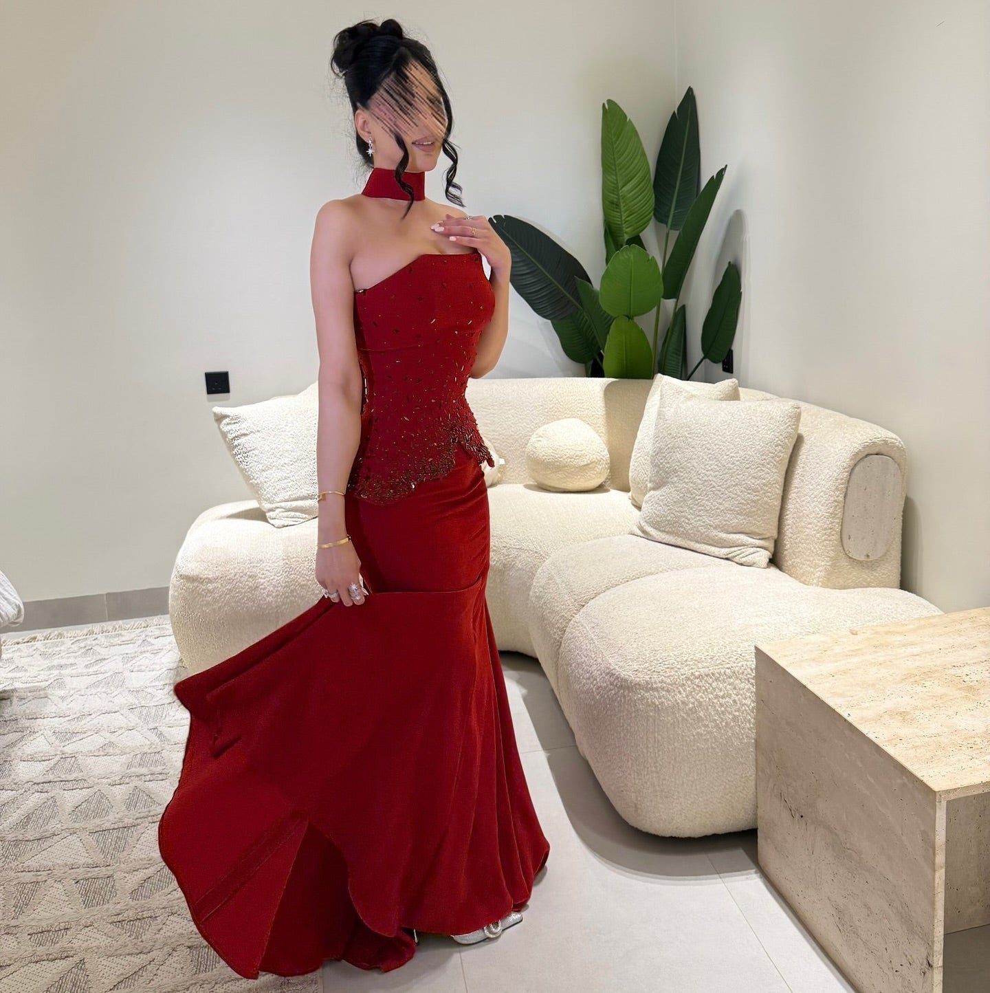Strapless Shawl Sleeveless Beaded Sparkle Mermaid Evening Dress